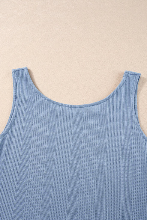 Solid Color Ribbed Ruffle Tank Top and Pants Set